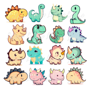 High Quality Cute Baby Dinosaur PNG Bundle Pack