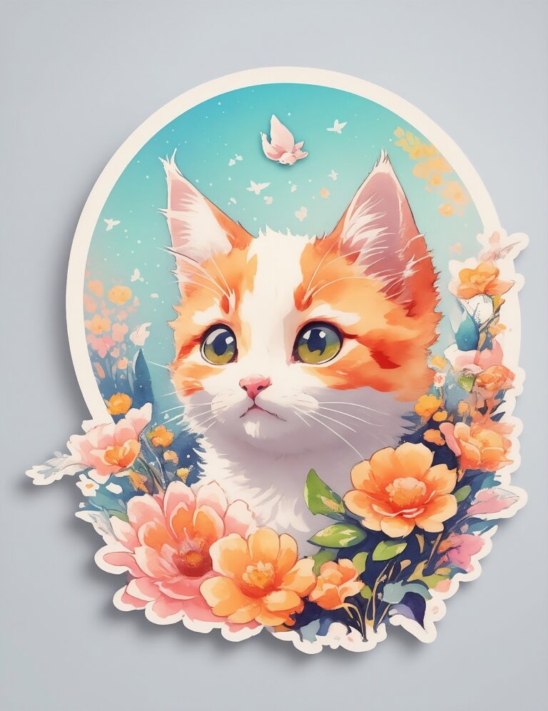 Cute Cat emblem with flourish Illustration Clip Art