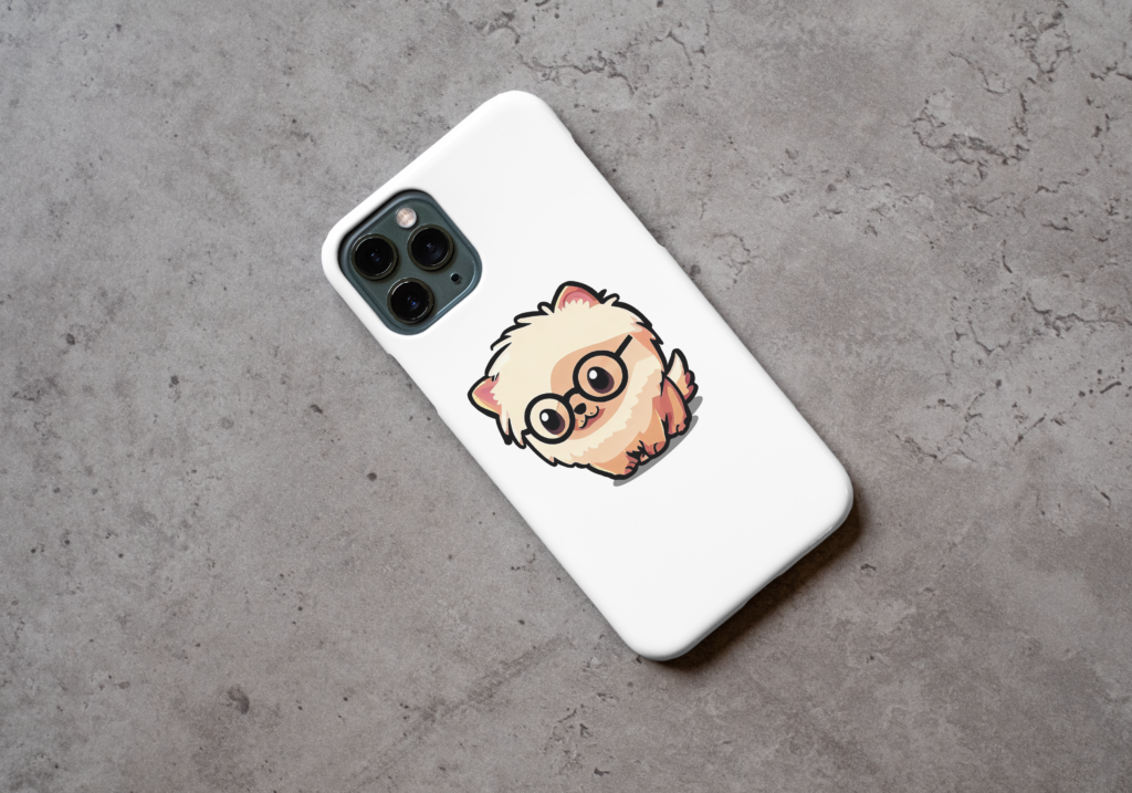 Pomeranian puppy sticker printed on a cellphone