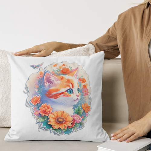 Cute cat illustration printed on pillow