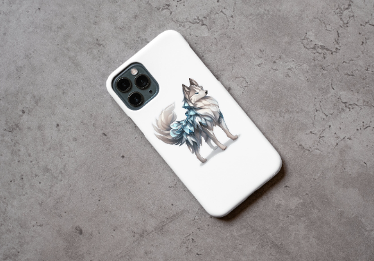 kurigami husky printed on the back of a phone.