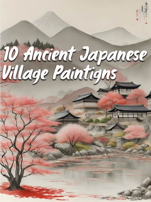 10 pc ancient Japanese village paintings