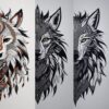 10 piece black and white tribal spirit wolf graphic illustration