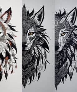 10 piece black and white tribal spirit wolf graphic illustration