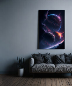 Beautiful-space-scene-with-destroyed-planets-poster-mock-up-template-Industrial-style-living-room