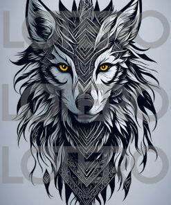 Black and white Tribal spirit wolf illustration poster