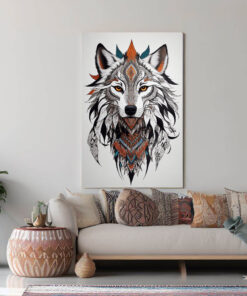 Colorful Tribal spirit-wolf wall-poster