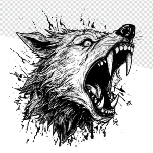 Vector majestic wolf hand drawn aggressive outline